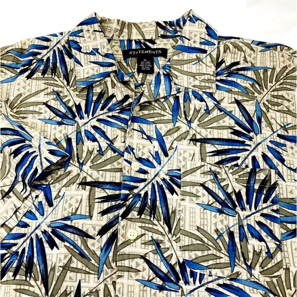 Statements Hawaiian Shirt Linen Rayon Vintage XL Men Beach Palm Button 90s Y2K - Picture 1 of 9